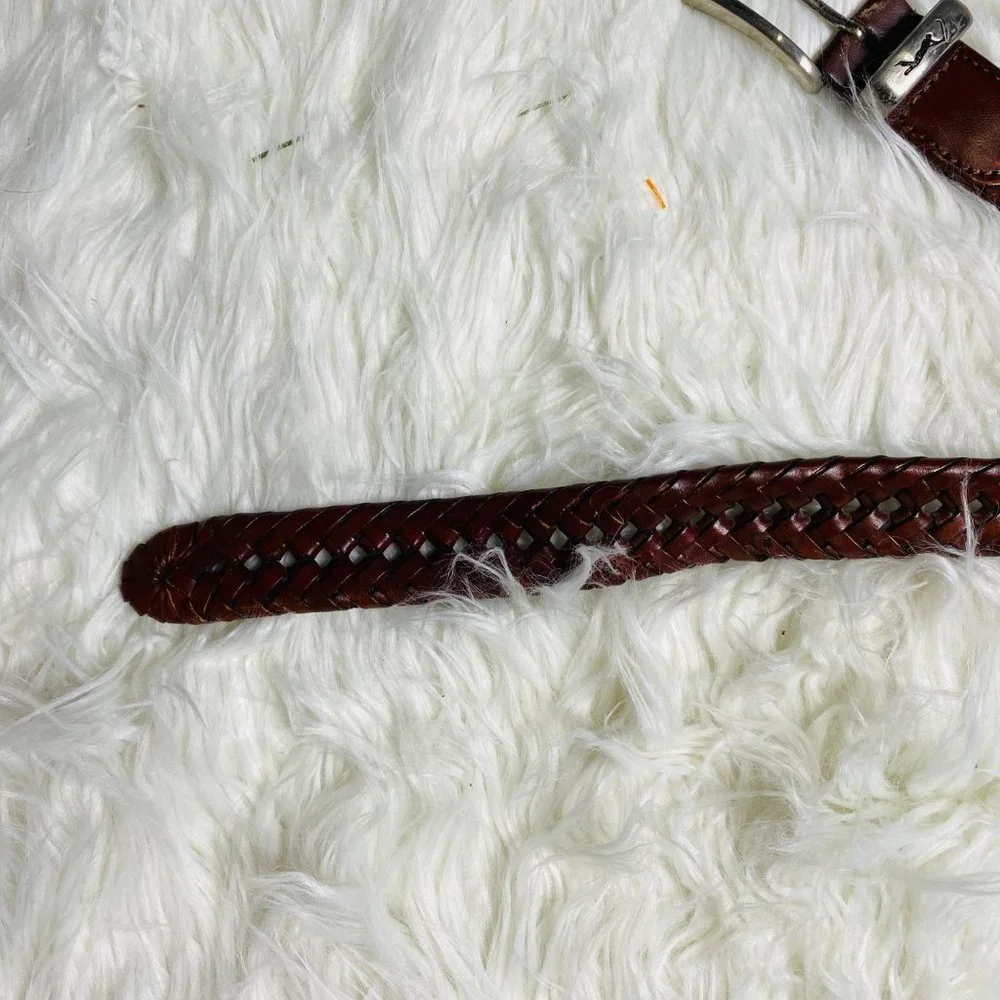 PGA Mens Braided Leather Belt‎ Silver Buckle Closure Size 36